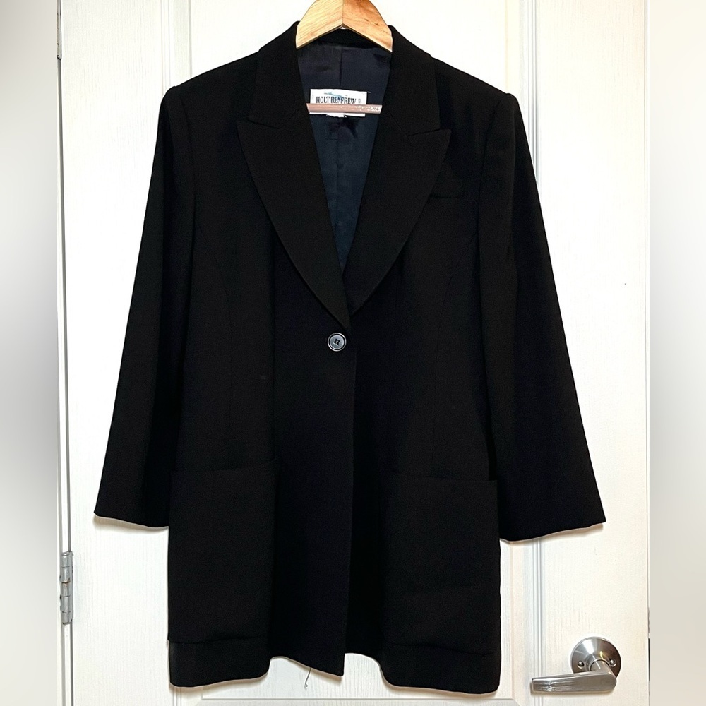 Vintage Holt Refrew, Classic Black Minimalist Office‎ Style Blazer, 100% Wool